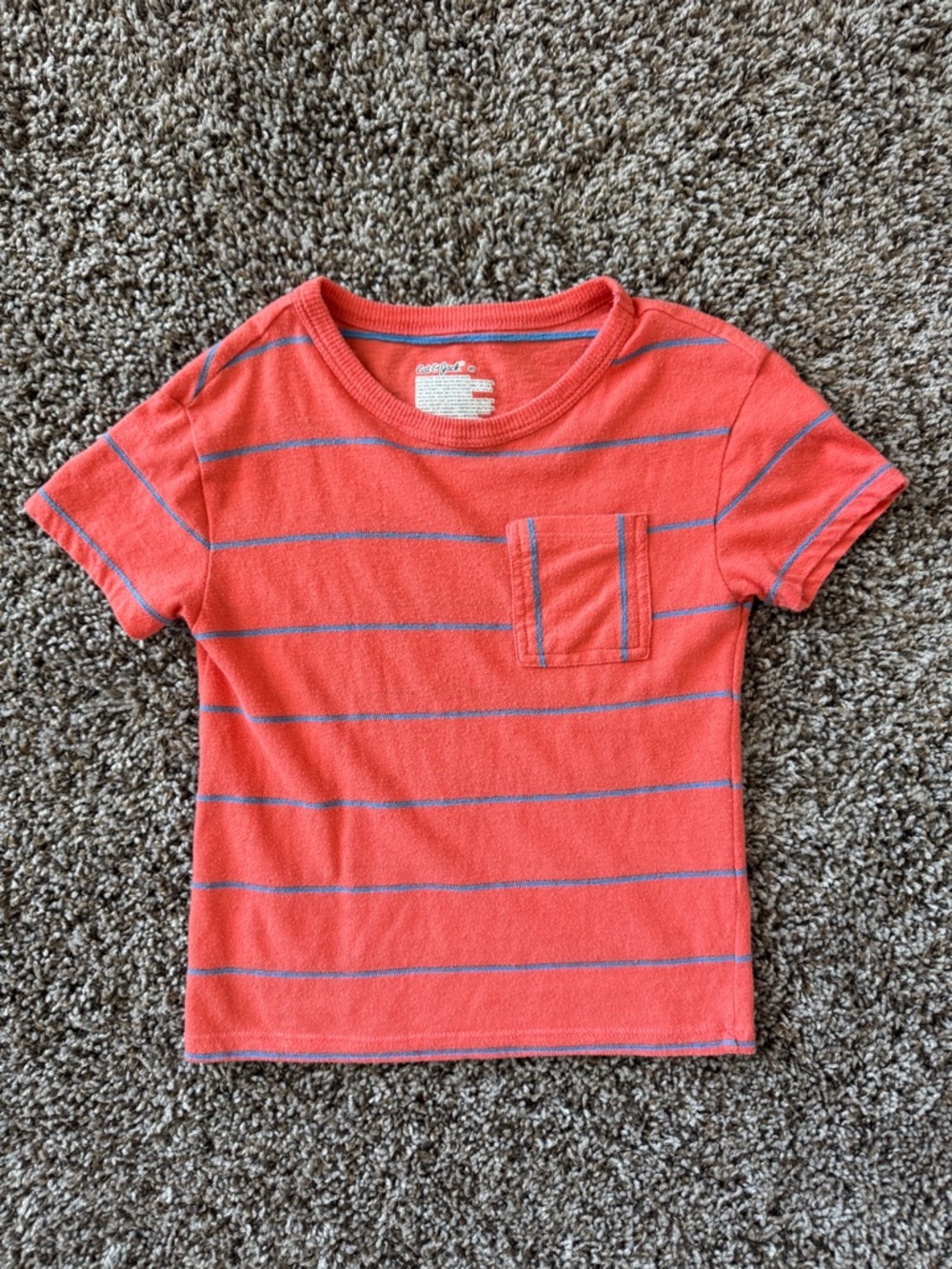 Cat & Jack Coral Tee with Blue Stripes and Pocket